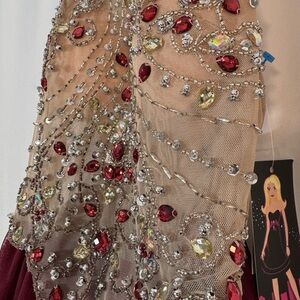 Blondie Nites Red and Gold Embellished Mini Dress